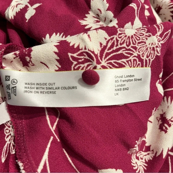 Ghost London Viscose Floral Retro Midi Dress Gathered Sleeves Old Hollywood XS - Picture 8 of 15